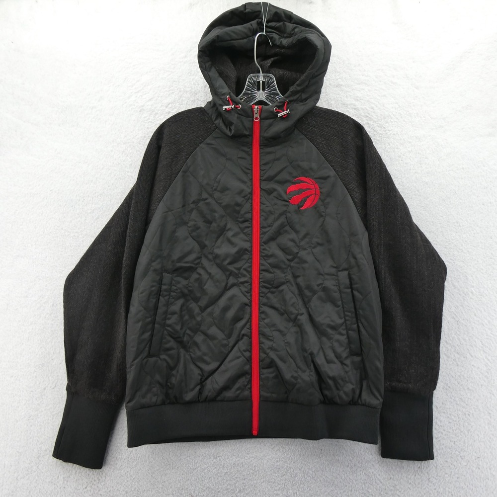 G-III Jacket Womens Medium Toronto Raptors Black Red Quilted Full Zip NBA Hooded